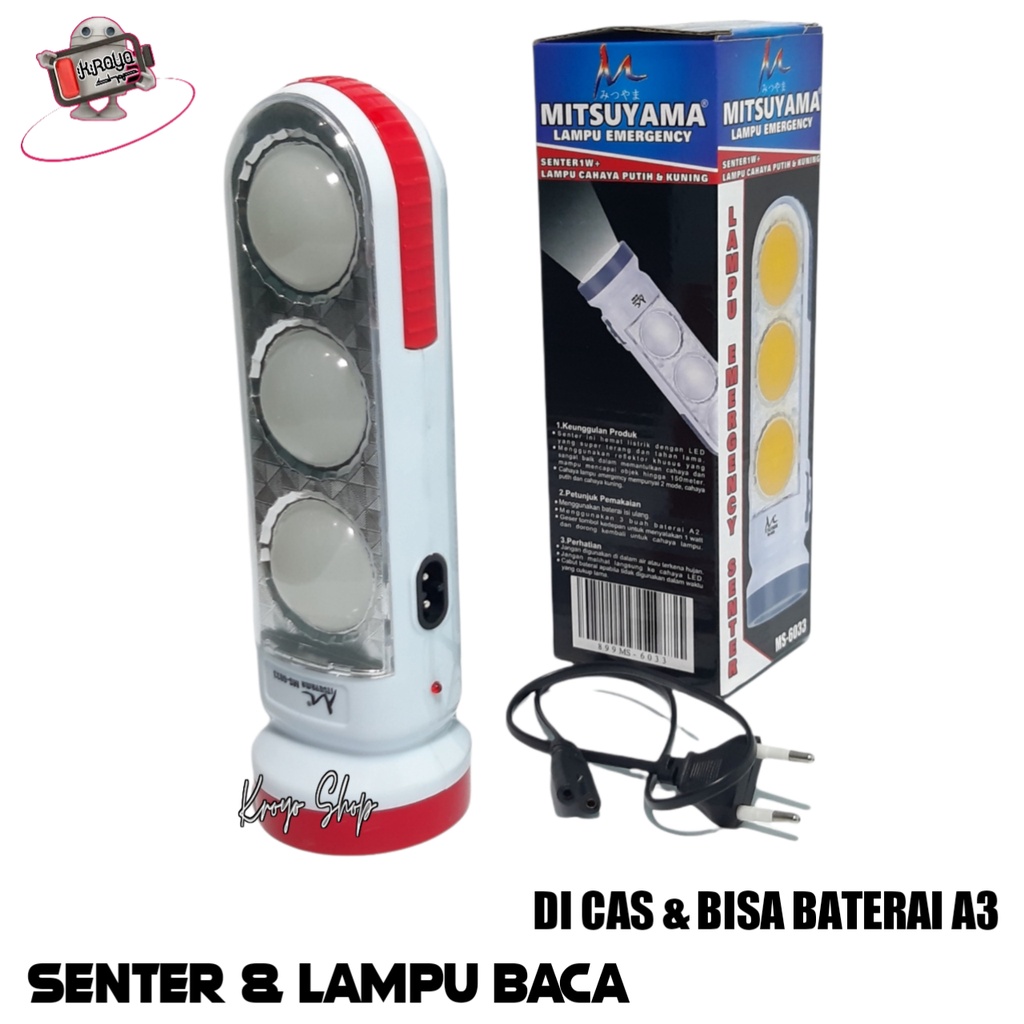 Senter LED Plus Lampu Baca  Super Terang Model Cas Ulang Dan Bisa Pakai Baterai AA 3pcs