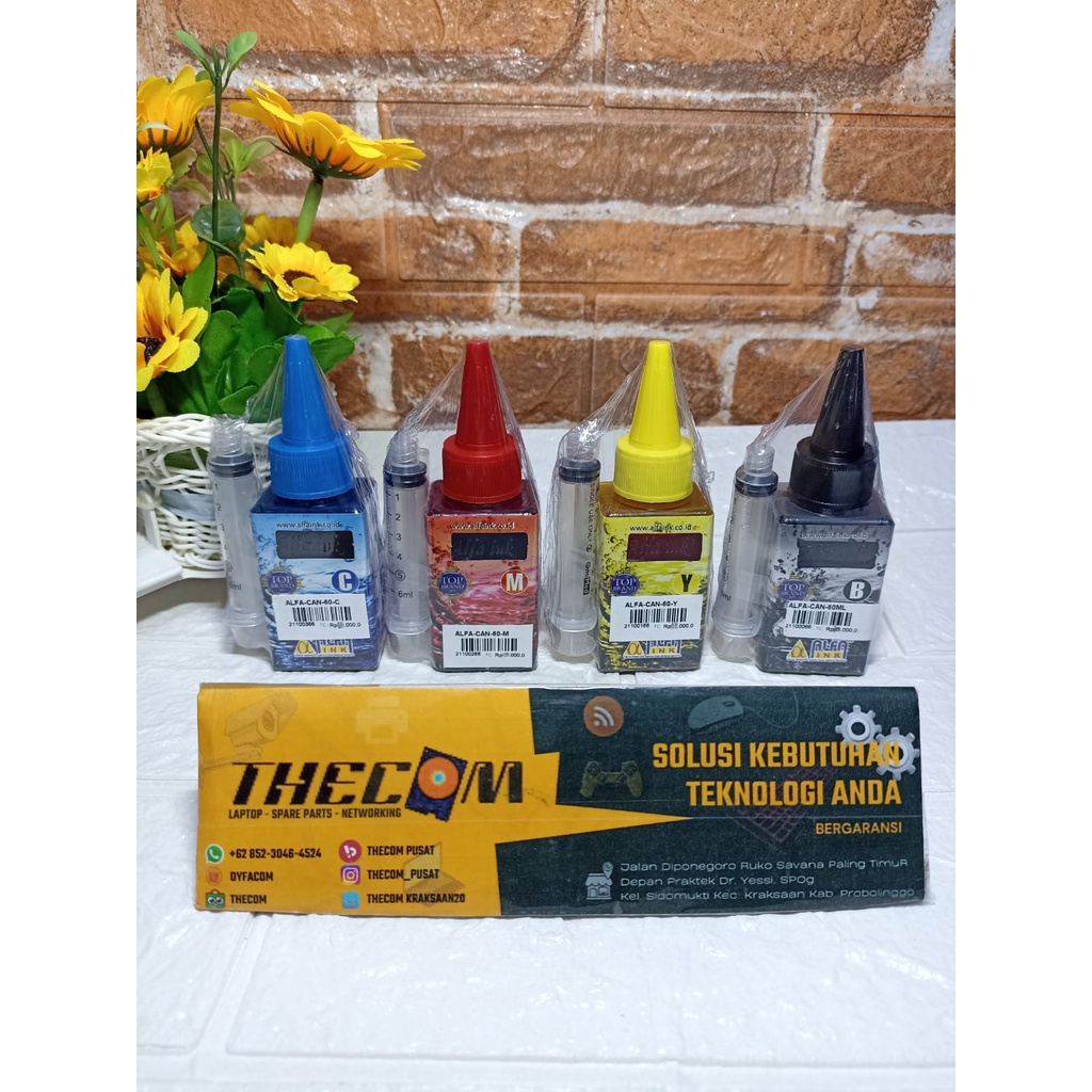 Alfa Ink Alfaink Tinta Printer Canon 60ml CMYK + Suntikan