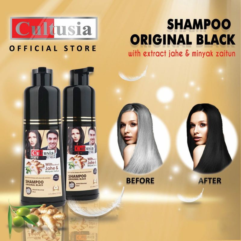 CULTUSIA Shampoo HITAM  | Coloring Shampoo Original Black Dengan Ekstrak Jahe &amp; Minyak Zaitun