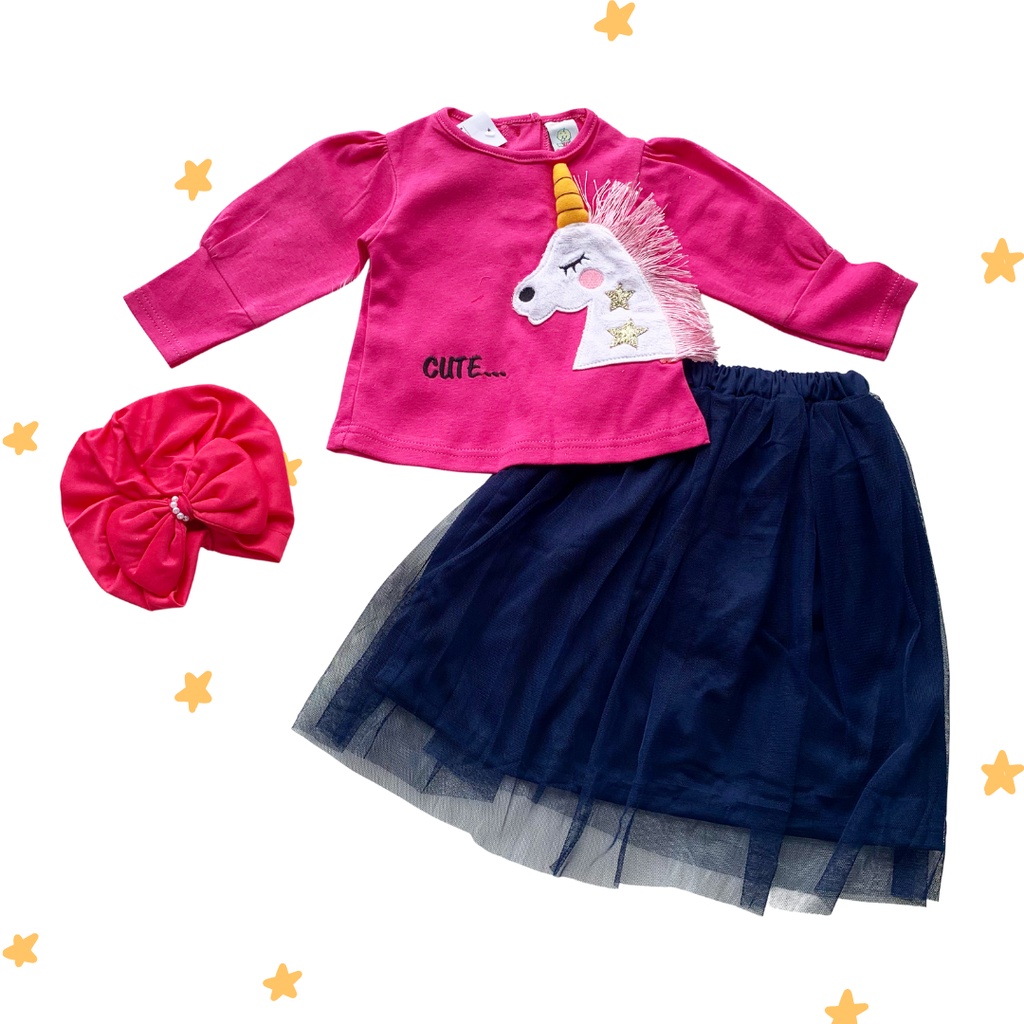 setelan lengan panjang muslim anak perempuan rok tutu 0-1 tahun UNICORN sweatshirt TUTU SET