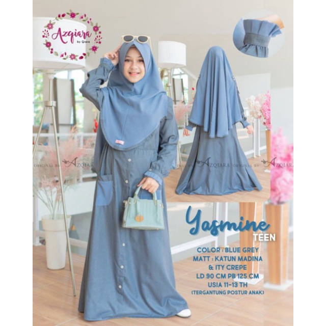 [Gamis Remaja 11-13 th] Yasmine Teen Syar'i ORI AZQIARA by Qiara Fashion
