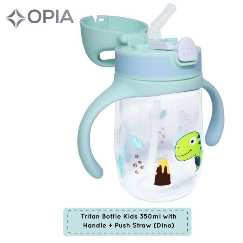 OPIA Tritan Bottle Kids Handle &amp; Push Straw 350ml - Rabbit / Dino - Botol Minum Anak 350 ml