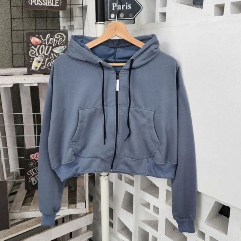 Crop Up Zip Hoodie Oversize | Korean style Jaket Crop Hoodie Wanita | Ziper crop wanita