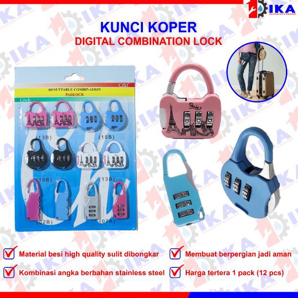 GEMBOK SWISS ZIPPER LOCK 1PACK ISI 12 GEMBOK / KUNCI KOPER KEYCHAIN GEAR ARMY LOCK (PAKAI NOMOR)