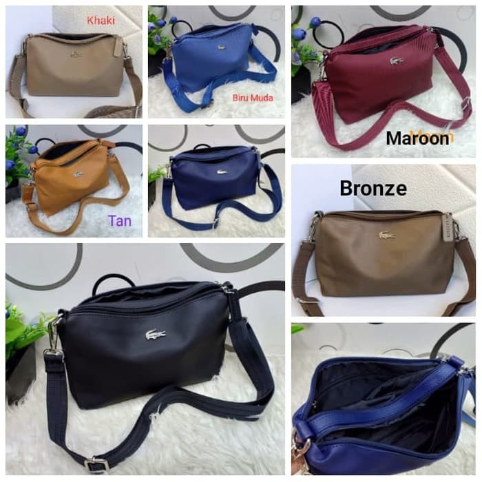 tas lacoste sling bags - Hitam