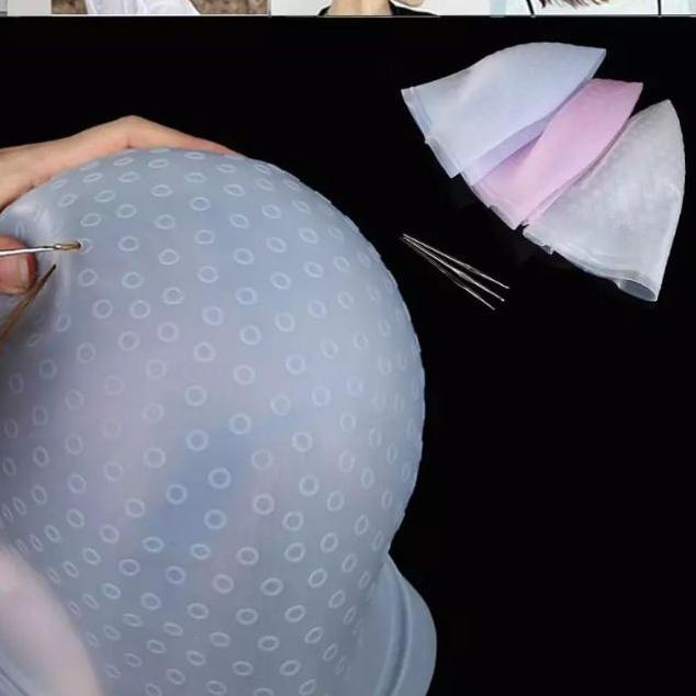 ♖ Magicap Topi Highlight Rambut dan Jarum Congkelan Highlight / Alat Pewarna Rambut / Topi Posting ❆