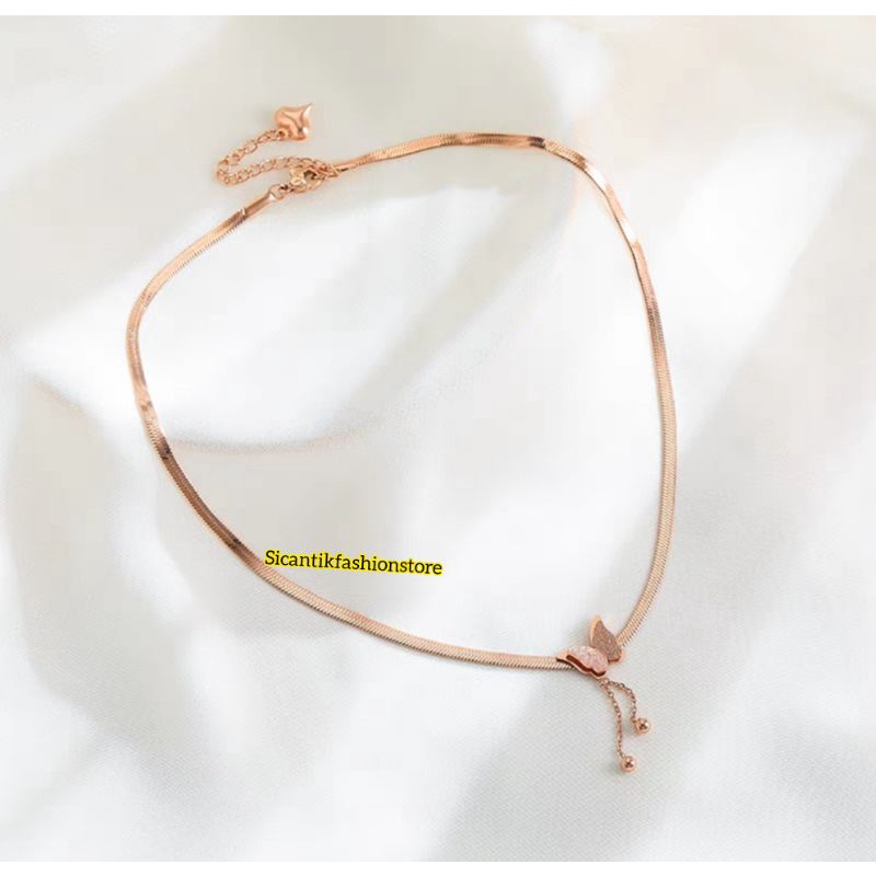 Kalung Titanium Rose Gold Liontin Kupu kupu Fashion Wanita Terlaris anti Karat Tidak luntur liontin