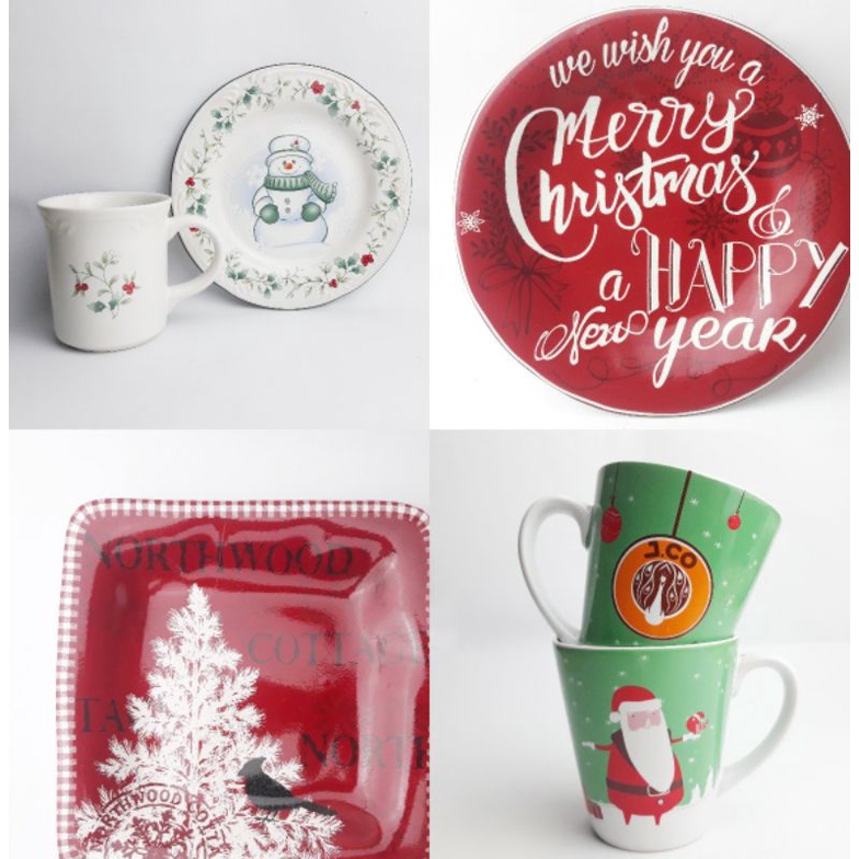 PIRING KERAMIK MERRY CHRISTMAS 21cm / PIRING MAKAN KERAMIK NATAL / Hampers Natal