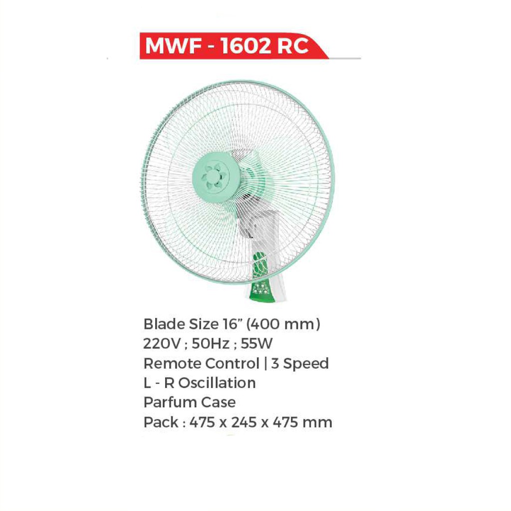 MASPION MWF 1602 RC WALL FAN 16 INCH / KIPAS ANGIN DINDING / MWF1602RC