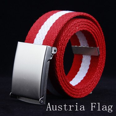 

Produk China 2018 New Fashionable Red White Austria Flag Canvas Striped Belts For