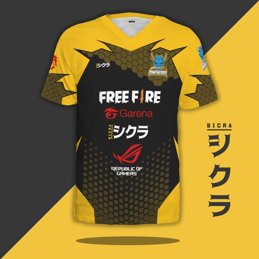 Jersey Baju Game Gaming FF Free Fire Custom Yellow Black | bisa Custom nama & logo