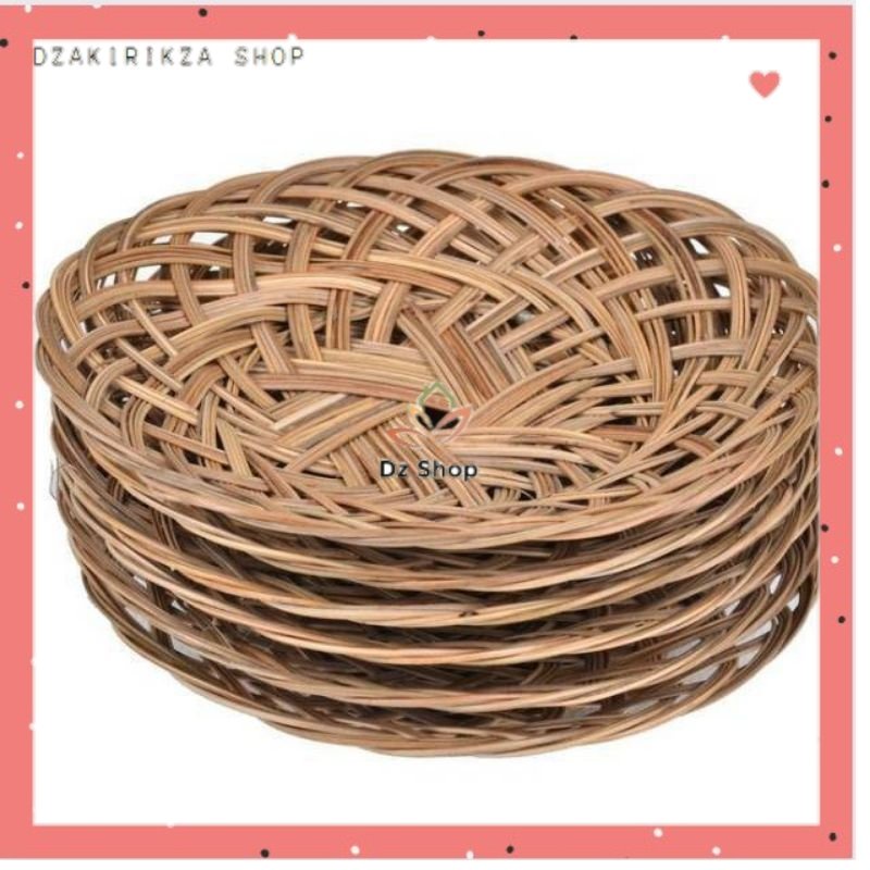 Piring Rotan Anyam Piring Lidi Anyaman Asli Bambu Lidi Murah Tempat Makan Bulat Mangkuk Mangkok Asli