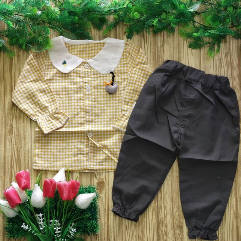 baju anak perempuan/setelan anak perempuan/kemeja anak perempuan/celana joger katun setelan kemeja a