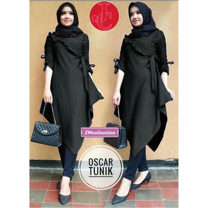 Baju Atasan Wanita Muslimah Terbaru Long Tunik - Hitam
