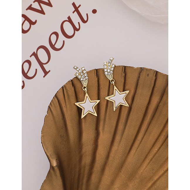 LRC Anting Tusuk Fashion Gold Color Five-pointed Star Diamond Alloy Earrings P09489