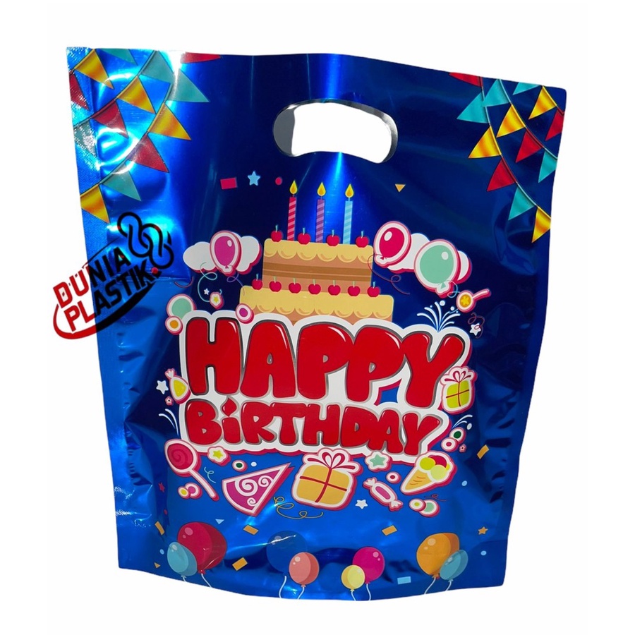 isi10pc KANTONG HBD 22x27cm tas plastik mengkilap souvenir goodie bag bungkus kado ultah ulang tahun happybirthday-KANTONG HBD BIRU