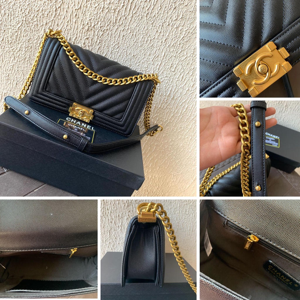 LUXY LX2084 TAS SELEMPANG BOY CAVIAR LEATHER GOLD HARDWARE SIZE MEDIUM FREE BOX KUALITAS PLATINUM