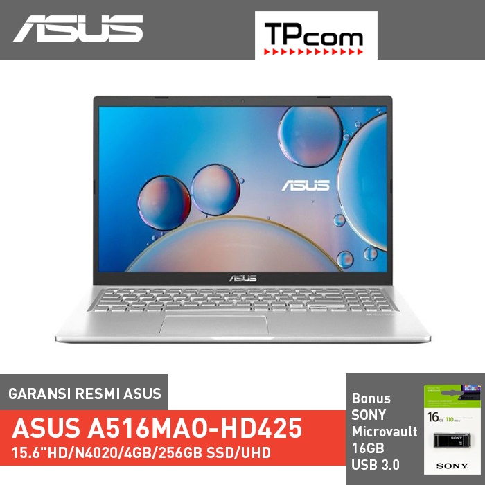 [EXT WARRANTY] ASUS Vivobook A516MAO-HD426 15.6&quot; HD/Intel Celeron N4020/4GB/256GB SSD/Intel UHD Graphics/WIN 10 + Office - Tranparent Silver