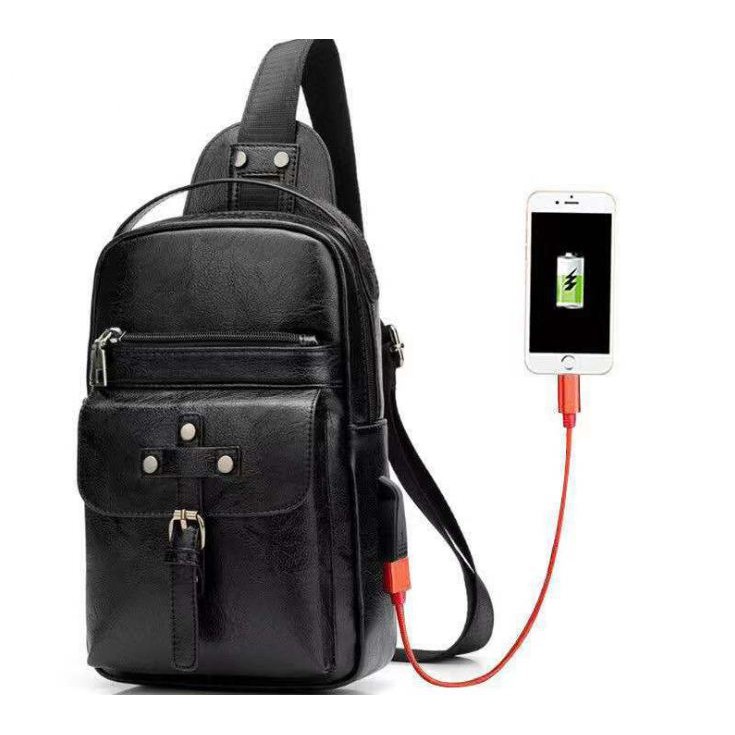 Tas Selempang Slempang Pria Kulit Import USB Port Sling Bag