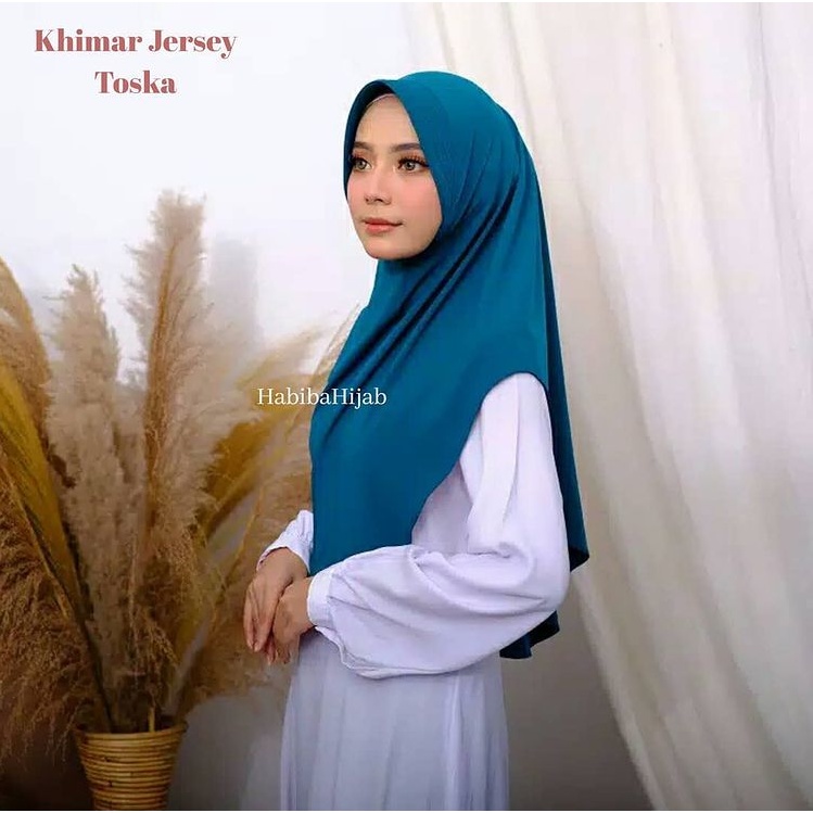 Jilbab Khimar Pinguin Jersey - Bergo Instan Simpel - Kerudung Hijab Terbaru-tosca