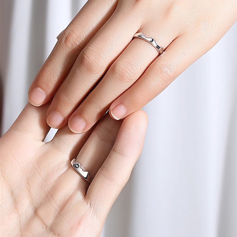 Adjustable Sun Moon Couple Rings Minimalist Silver Color Opening Rings for Men Women Couple Engagement Jewelry Gift