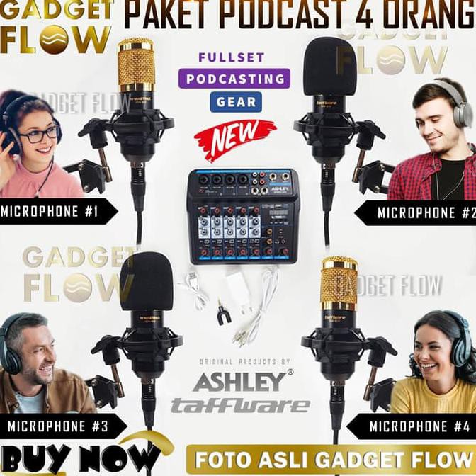 PAKET PODCAST 4 ORANG MIC MICROPHONE BM800 BM 800 MIXER RECORDING - HITAM