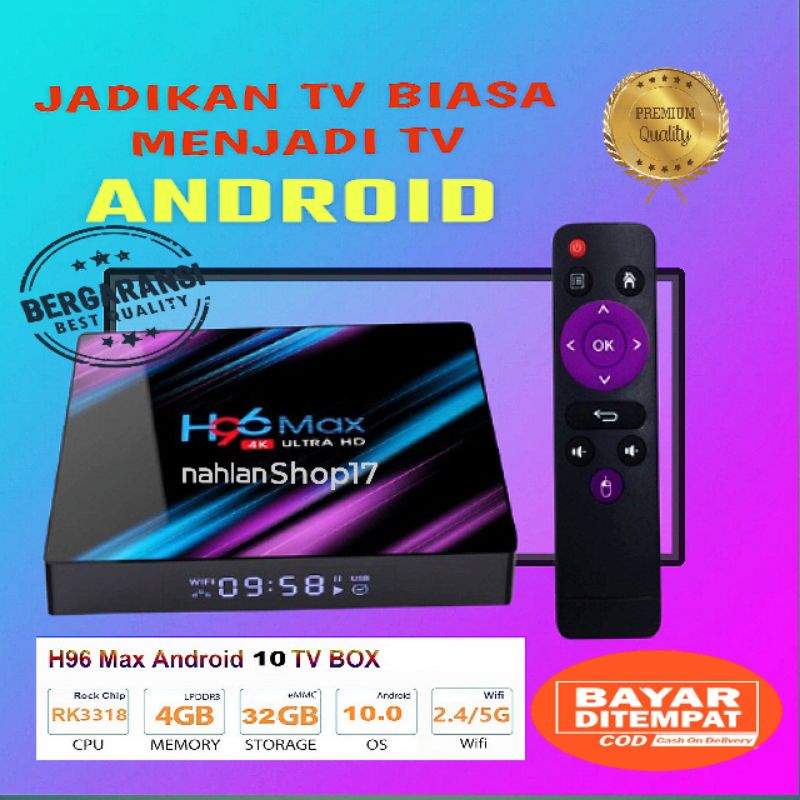 TV BOX ANDROID H96 MAX 4GB/64GB ANDROID 10.0 STB ANDROID TV BOX RK3318 QUAD CORE H96 MAX 4/32GB