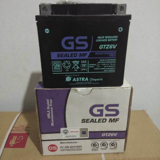 Aki motor Honda CB GSX CBR 150 teg 12 volt/5Ah aki kering GTZ6V Merk GS Astra