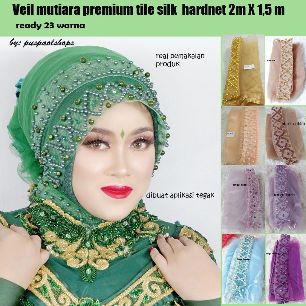 VEIL MUTIARA HARDNET TILE SILK PREMIUM SLAYER PENGANTIN VEIL PENGANTIN