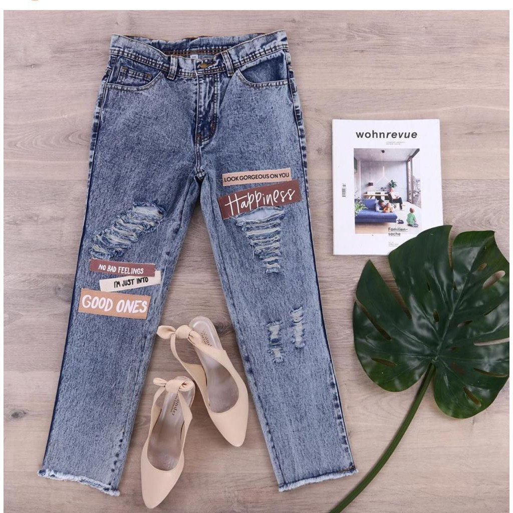 Boyfriend Sobek Sablon Ripped // Boyfriend jeans be happy