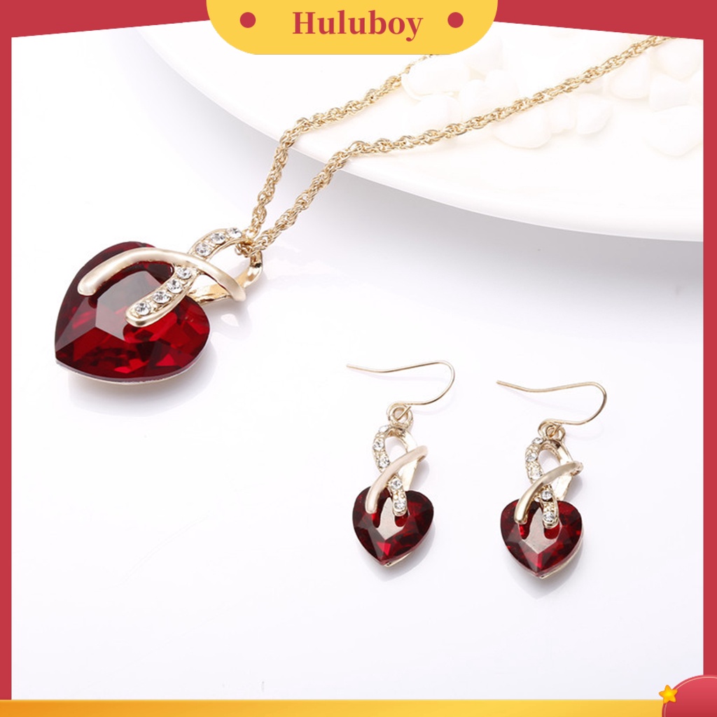 Hu Hu Hu Hu Hu Alat Bantu Pasang Kacamata♡ 1 Set Kalung Anting Liontin Hati Kristal Tiruan Tahan Lama Untuk Wanita