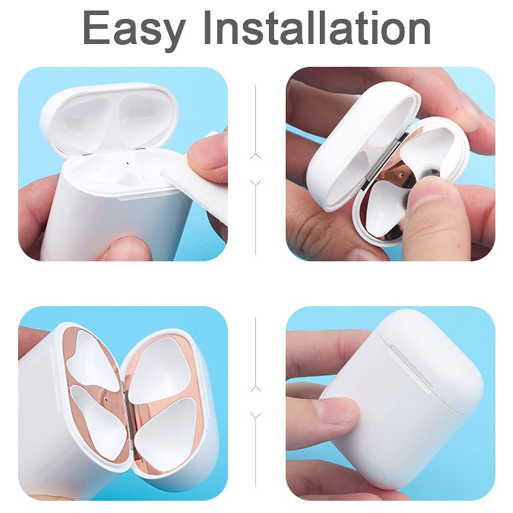 SUYOU Ultra Thin Dust Guard Skin Protector Iron Shavings For AirPods Airpod Pro Accessories Protective Cover Dust-proof Electroplate Metal Film Sticker/Multicolor