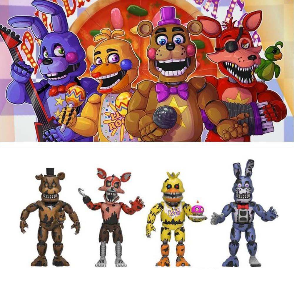 LANFY Lima Malam Di Malam Freddy's FNAF Nightmare 4pcs /set Dekorasi Mobil Figure Mainan Chica Pelaksanaan Keamanan Model Kolekte