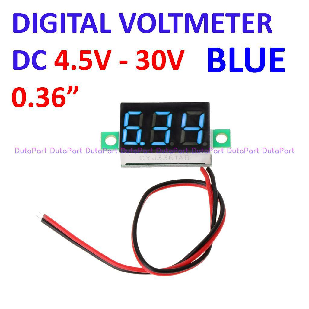 Digital Voltmeter DC 4.5V-30V 0.36&quot; Biru 2 Wire Tanpa Frame Volt Meter