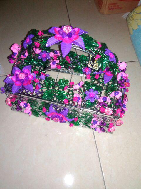 Tempat Tisu Hias Bunga  Mote Manik Akrilik  / Kotak Tisu Mote Manik Akrilik / Tempat Tisu Stainless