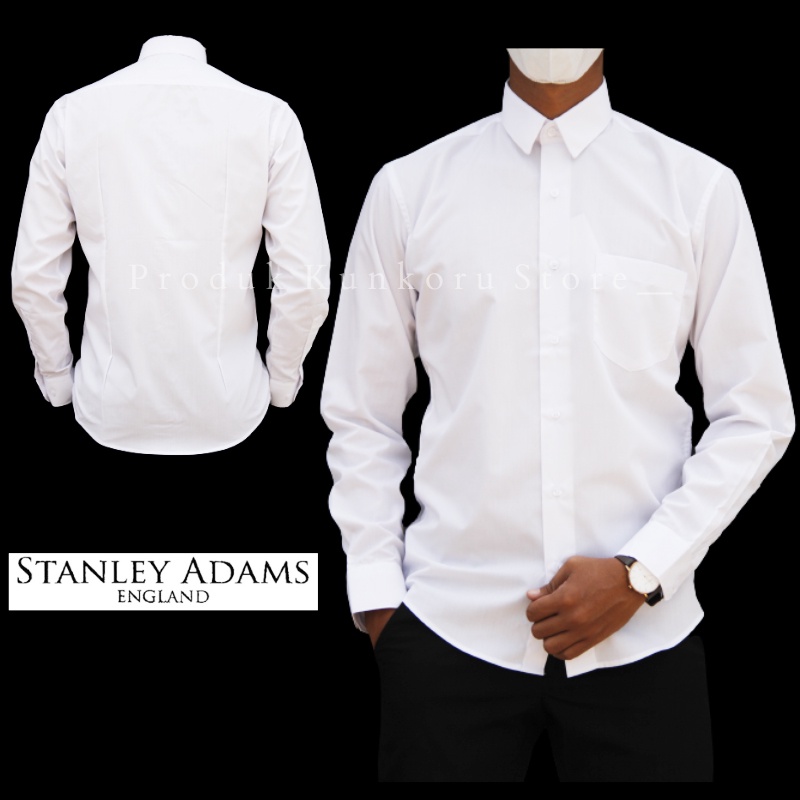Pakaian Hem Kemeja Formal Stanley Adams 06 Slimfit Warna Putih Lengan Panjang Polos Fashion Kerja Pr
