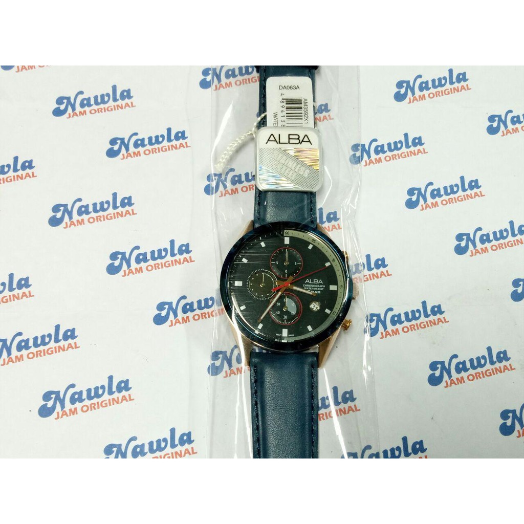 Alba Quartz AM3592X1 Chronograph Blue Leather - Jam Tangan Pria AM3592