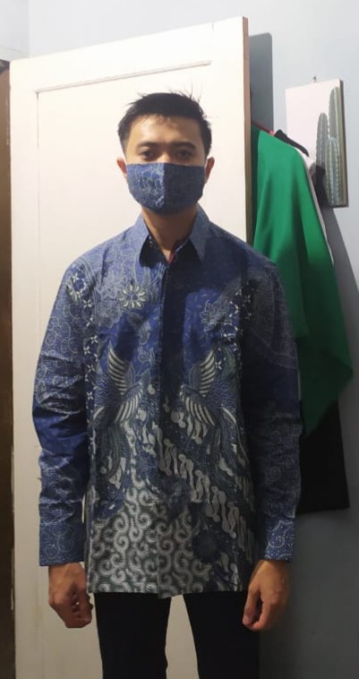 Mahadewa Biru Kemeja Batik Pria Full Furing Bahan Katun Sragenan
