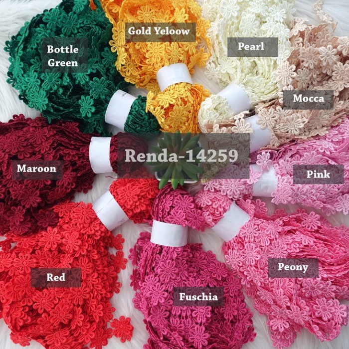 Kain Renda Bordir Giper - Bunga Kecil -07892 (L :-/+ 2 cm) - Fuschia