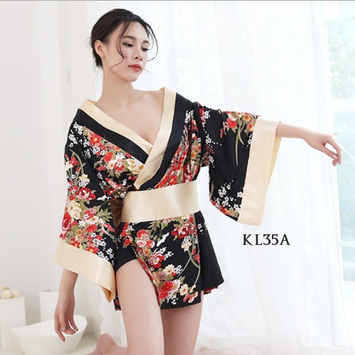 [READY STOK] KIMONO LINGERIE BAJU TIDUR KIMONO WANITA KIMONO SEXY HITAM KL35A