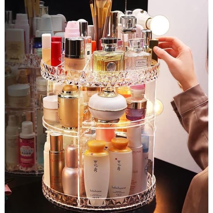 BELLA - RAK TEMPAT  KOSMETIK MAKE UP PUTAR ACRYLIC ORGANIZER 360 DERAJAT TRANSPARANT