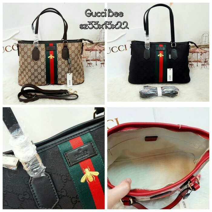TAS GUCCI MINI TOTE BEE KANVAS