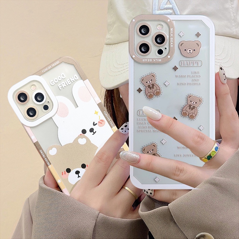 IPHONE Casing Ponsel Beruang Boneka Lucu Bening Kompatibel Untuk Iphone11 13 12 14 Pro Max6 6s 7 8 Plus XR 14Plus X XS Max SE Soft Back Cover