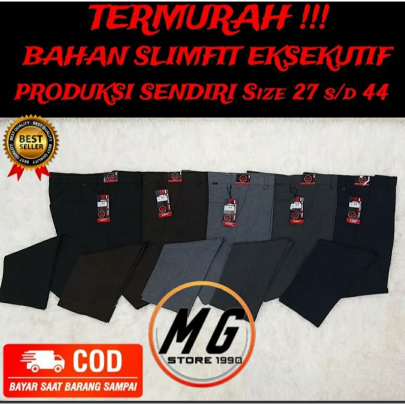 CELANA BAHAN KERJA MG STORE FORMAL SLIM FIT JUMBO BIG SIZE BESAR PRIA LAKI LAKI HITAM