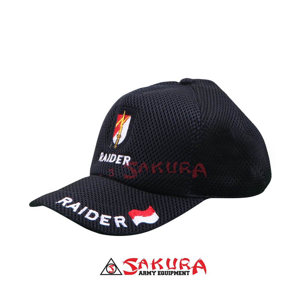 Topi RAIDER Jaring Logo Merah Putih Hitam Topi Jaring Raider TNI