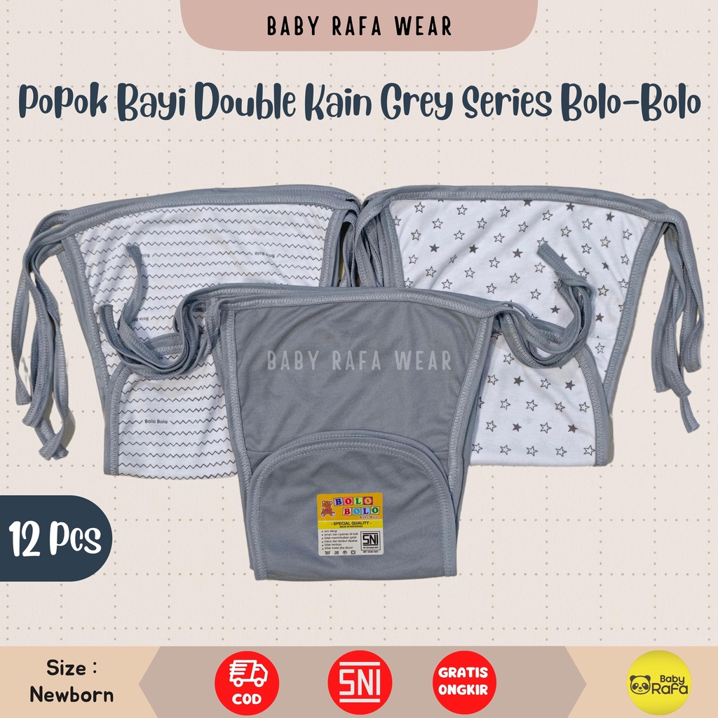 Serian Abu - 12 pcs / 6 pcs Popok Bayi Double Kain GREY SERIES merk SNI Bolo - Bolo / Popok Double Kain Serian Abu Premium