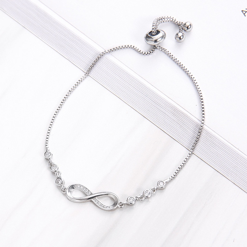 Gelang Delapan | Kristal Tarik | Gelang Zircon Micro Bahan S925 Silver | Gelang Untuk Wanita | Aksesoris Bahan Stainless Steel