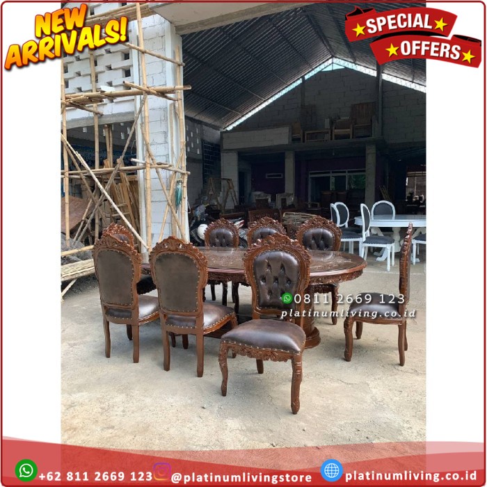 Meja Makan Jati Kursi 8 Ukiran Jepara, Kursi Meja Makan Jati Ukiran Platinumliving Furniture Indones