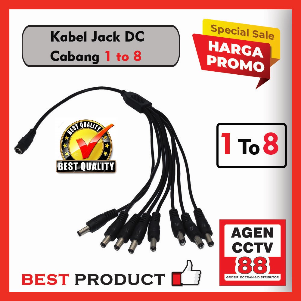 Kabel Jack DC Adaptor Cumi Cabang Splitter 8 Untuk CCTV - LED - DLL