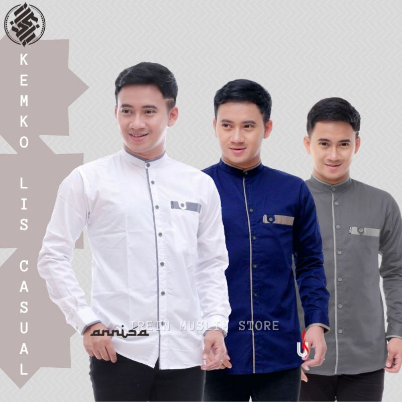 Baju Kemeja Koko Pria Casual Polos Koko Lengan Panjang M L XL